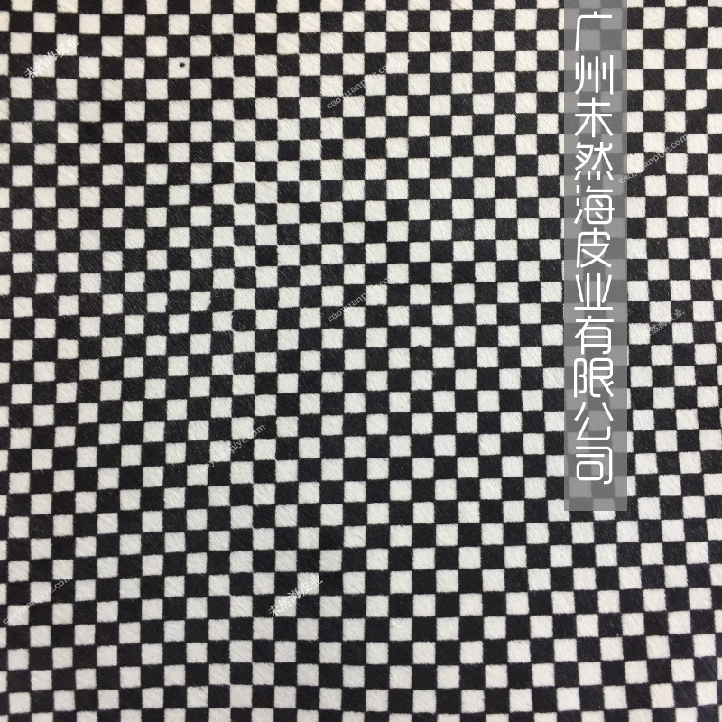 黑白小方格牛毛印花皮胎牛毛马毛印花皮鞋服用整张厂家直销