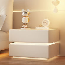 实木奶油风床头柜皮质简约现代小型卧室床边柜LED悬浮整装收纳灬