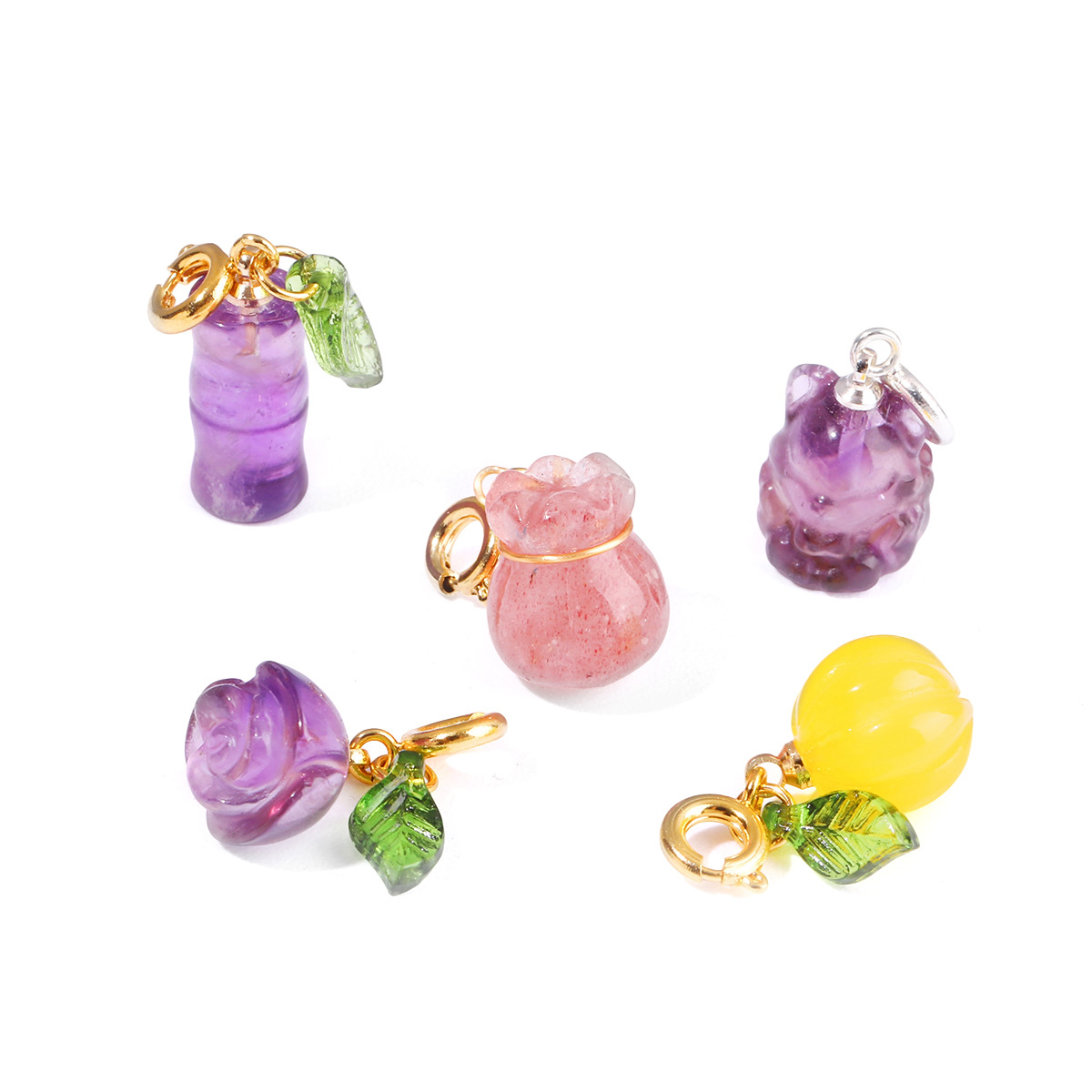 Jingyao Jewelry Natural Crystal Agate Small Drop Carved DIY Jewelry Pendant Handmade Bamboo Accessories