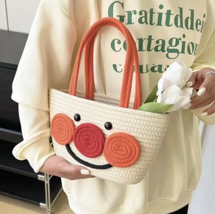 Cute Bread Superman Cotton Woven Bag Women's New Cute Cartoon Portable Women's Bag Hand Basket Bag