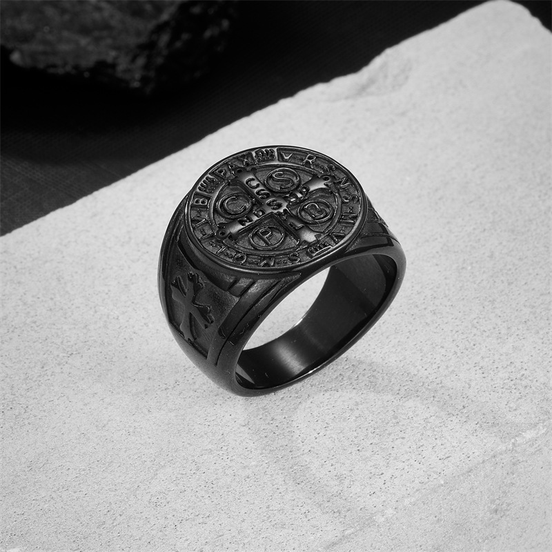 Stainless Steel Material Hip-hop Retro Cross Letter Stainless Steel Plating Men's Rings