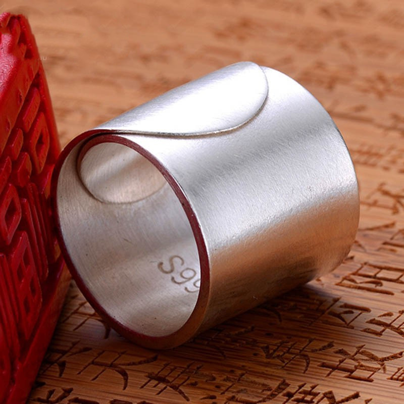 New Fashion Pure Silver Ring 999 Sterling Silver Adjustable Matte Silver Ring for Men and Women with Engraved Tail Ring