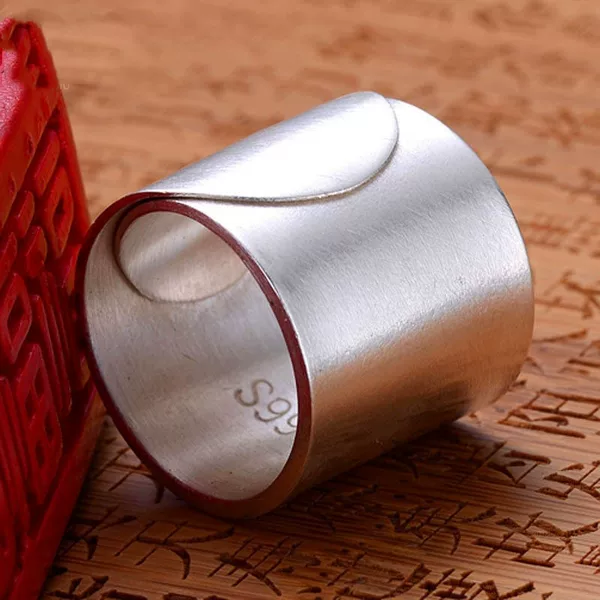 New Fashion Pure Silver Ring 999 Sterling Silver Adjustable Matte Silver Ring for Men and Women with Engraved Tail Ring
