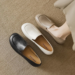 Spring and Autumn New Women's Single-layer Shoes Thick Heel Soft-soled Single-layer Shoes Women's Round-toe Slip-on Low Heel Big-toe Loafers