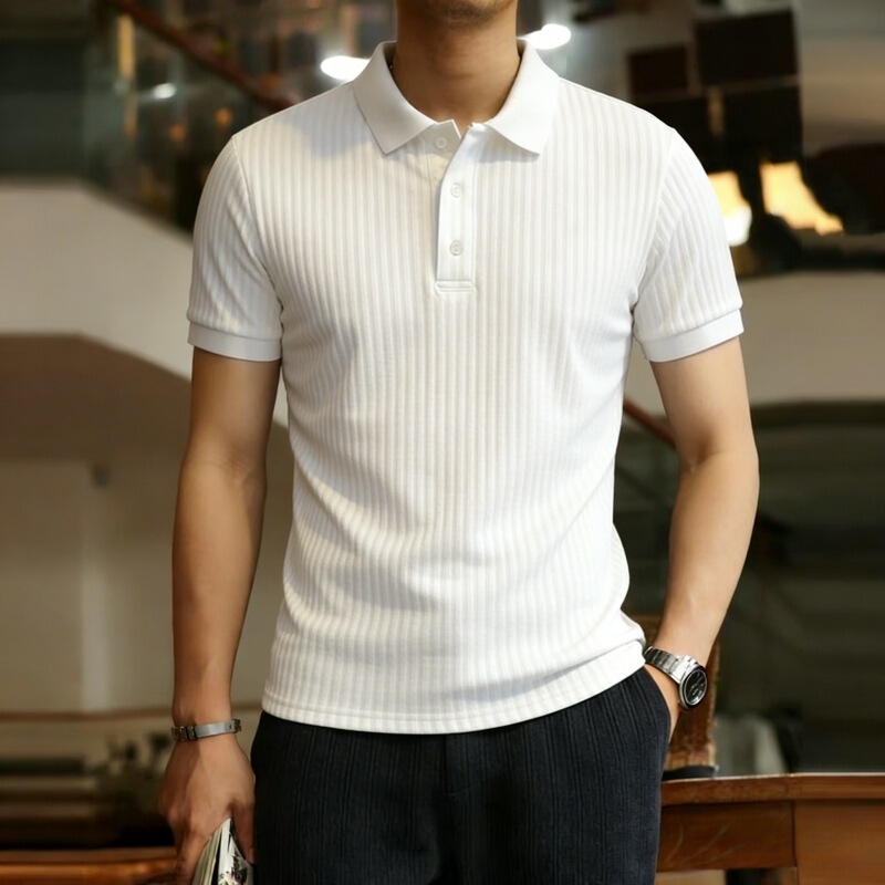 Dropshipping Summer Men's Polo Shirt Short-Sleeve Turn-Down Collar Knit Shirt Slim Fit Korean Style Ribbed Casual T-Shirt