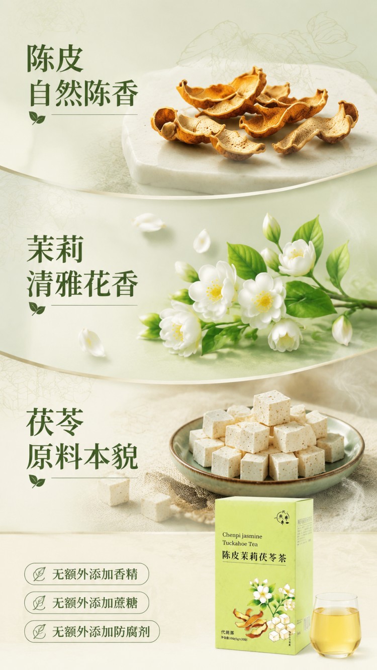 Tangerine Peel Jasmine Poria Herbal Tea Chen Pi Fu Ling Tea Bags 100g 20 Individual Sachets key features