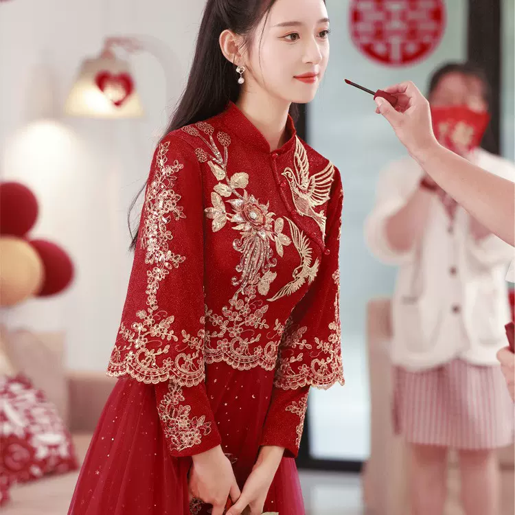 敬酒服新娘2025新款红色结婚礼服裙高级质感中式婚纱显瘦秀禾服女