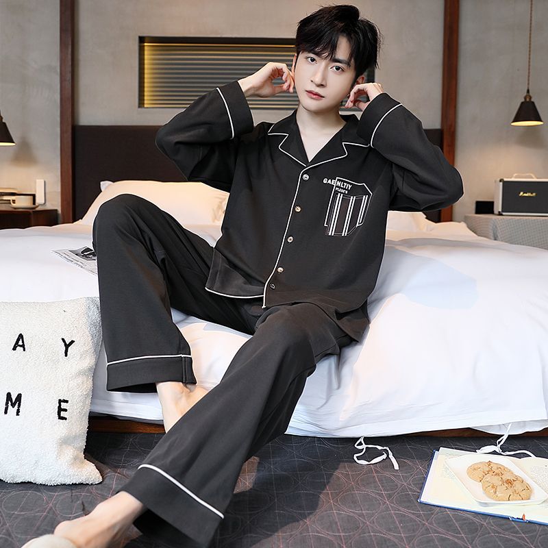 Pijama de hombre primavera y otoño 2023 nuevos pantalones de mangas largas juveniles grandes set de ropa de casa para hombres