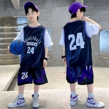 儿童装男童夏季篮球服2025新款中大童男孩洋气运动休闲韩版两件套
