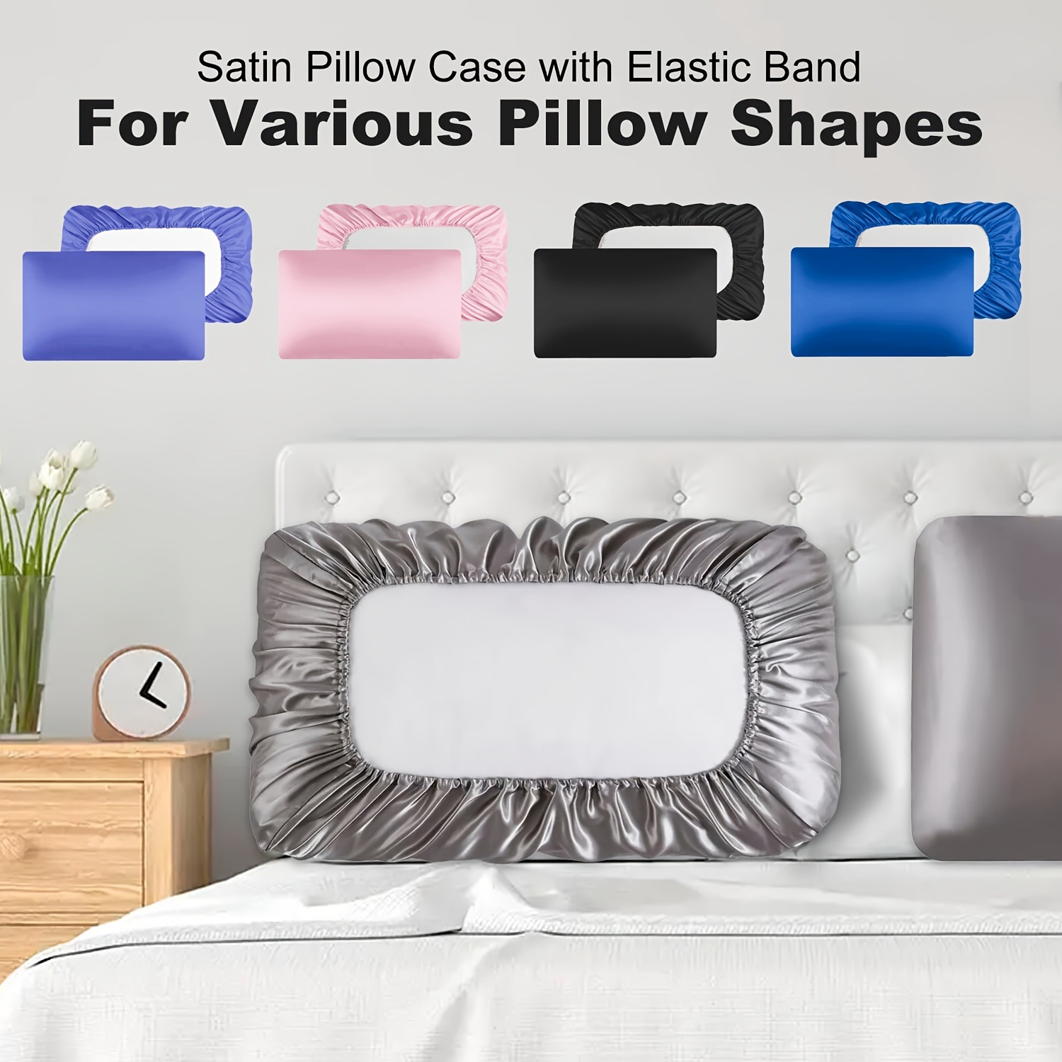 Cross-Border Foreign Trade Amazon Aliexpress Imitation Silk Elastic Band Pillowcase Satin Elastic Pillowcase