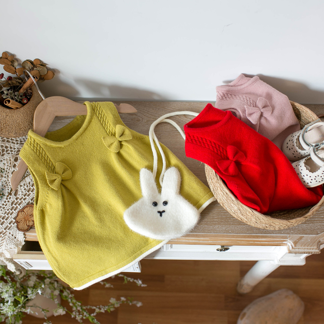 Dropshipping 2026 Spring and Autumn New Bowknot Rabbit Vest for Girls N840