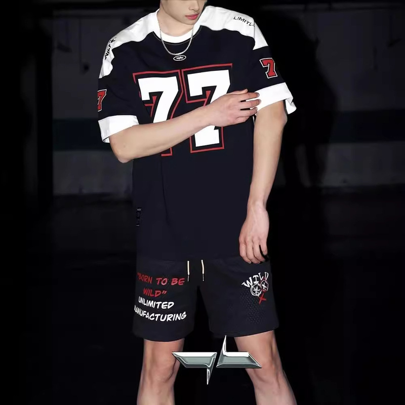 77 Ice Hockey ShorT-sleeved American ReTro SporTs Splicing Casual Rugby Uniform BaskeTball Hip-hop Jersey T-shirT Men and Women Trendy