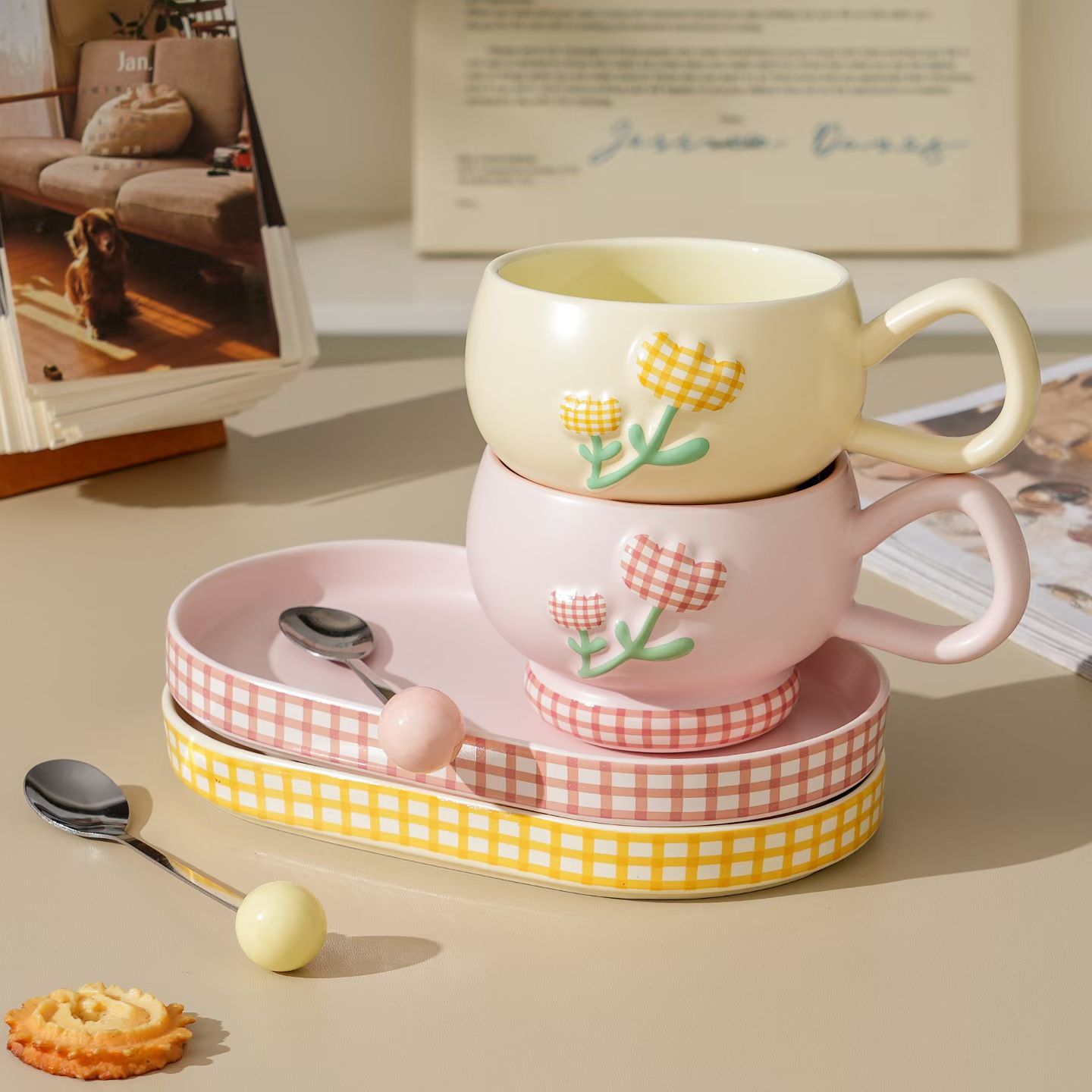 Tazas de flores personales creativas, tazas de café de cerámica, tazas de té de la tarde, tazas transfronterizas de alto valor facial