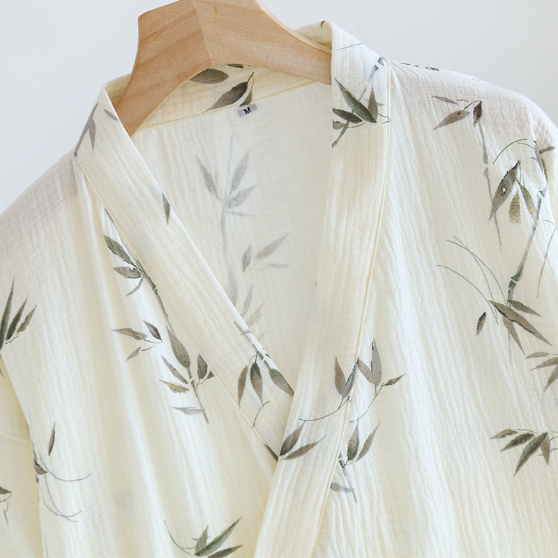 Frühling und Sommer Neuer Japanischer Kimono-Bademantel 100% Baumwollkrepp Damen-Bademantel Dünner Weicher Bequemer Nachthemd Haus-Pyjama für Frauen – Detail 9