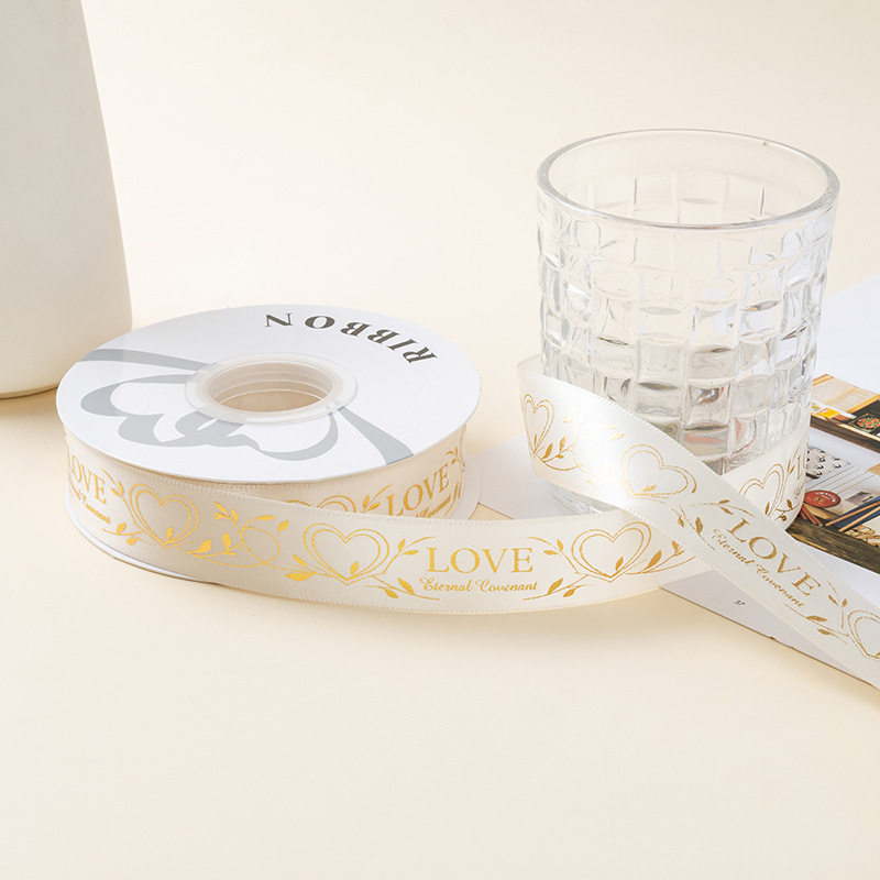 Estampado de oro amor cinta cinta de seda regalo embalaje regalo colorido pastel decoración cinta accesorios cinta de arco