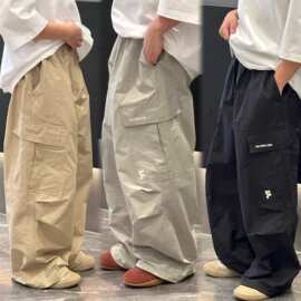 男童工装裤薄款儿童纯棉长裤春秋2025儿童卡其直筒中大童休闲裤子