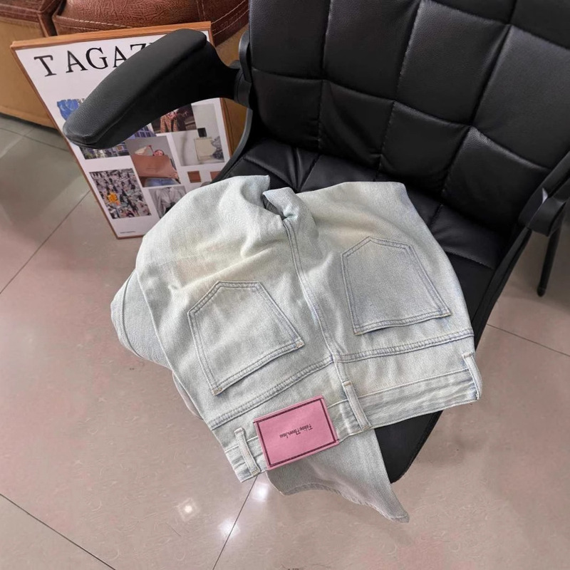 Designed Light-Colored Straight Jeans for Women in Spring New Style with Drapey High-Waisted Slim Narrow Wide-Leg Pants