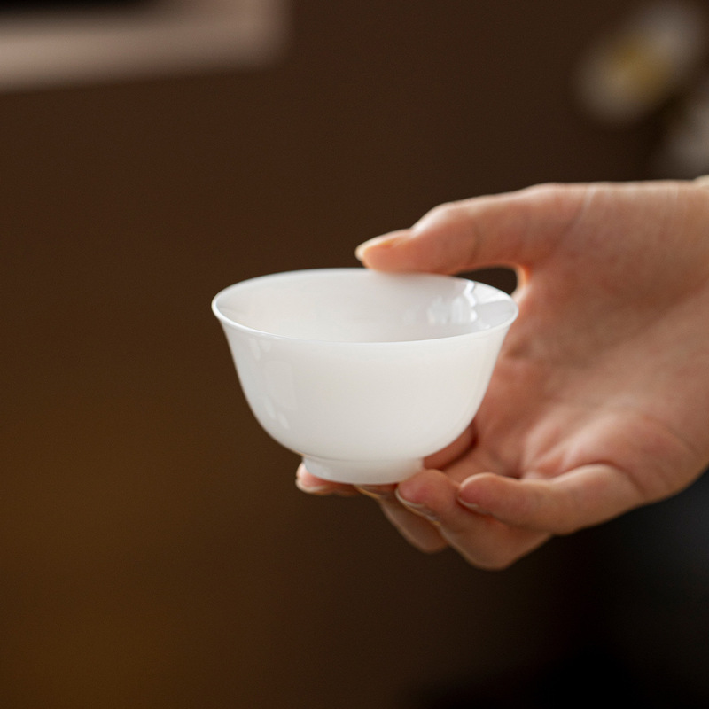 墨己璞玉茶具冰种羊脂玉瓷陶瓷家用主人杯功夫茶具茶杯高档品茗杯|undefined