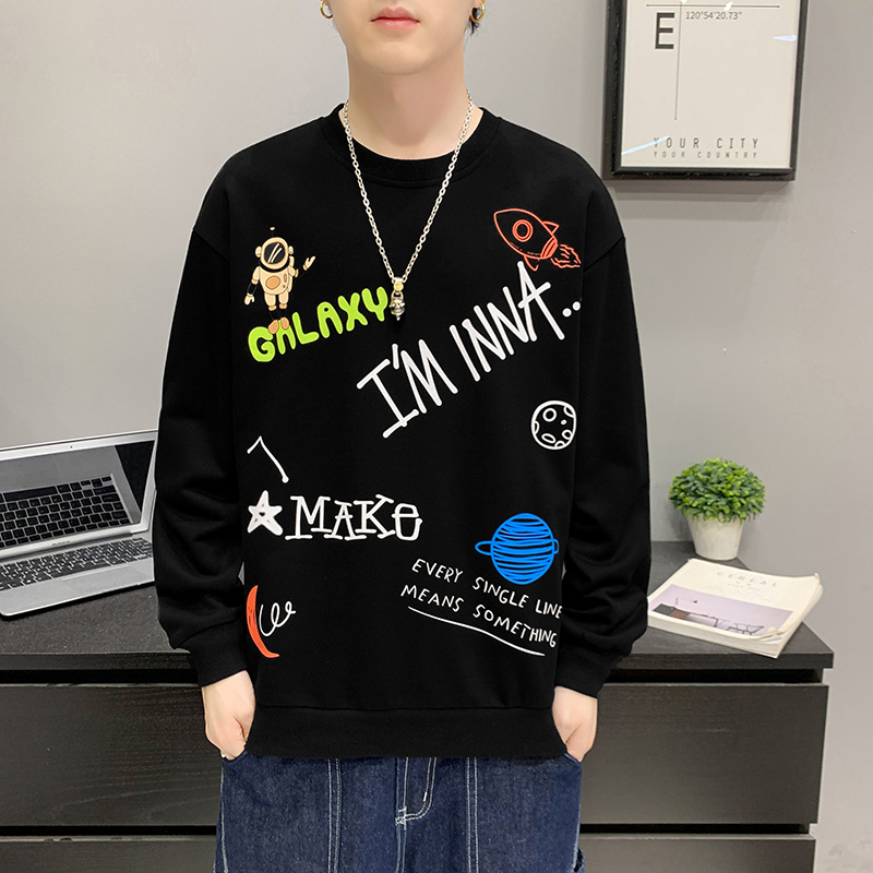 Felpa con cappuccio da uomo con top Instagram alla moda a girocollo, vestibilità ampia per la primavera autunno e versatile maglione per giovani come_voghion.com