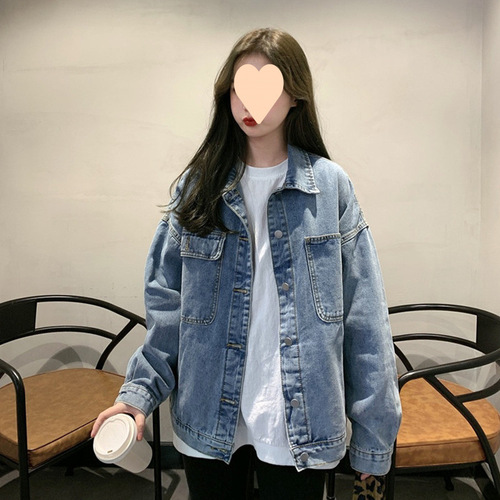 Spring and Autumn 2025 Short denim jacket for women, Korean style retro loose student long-sleeved top coat trendy