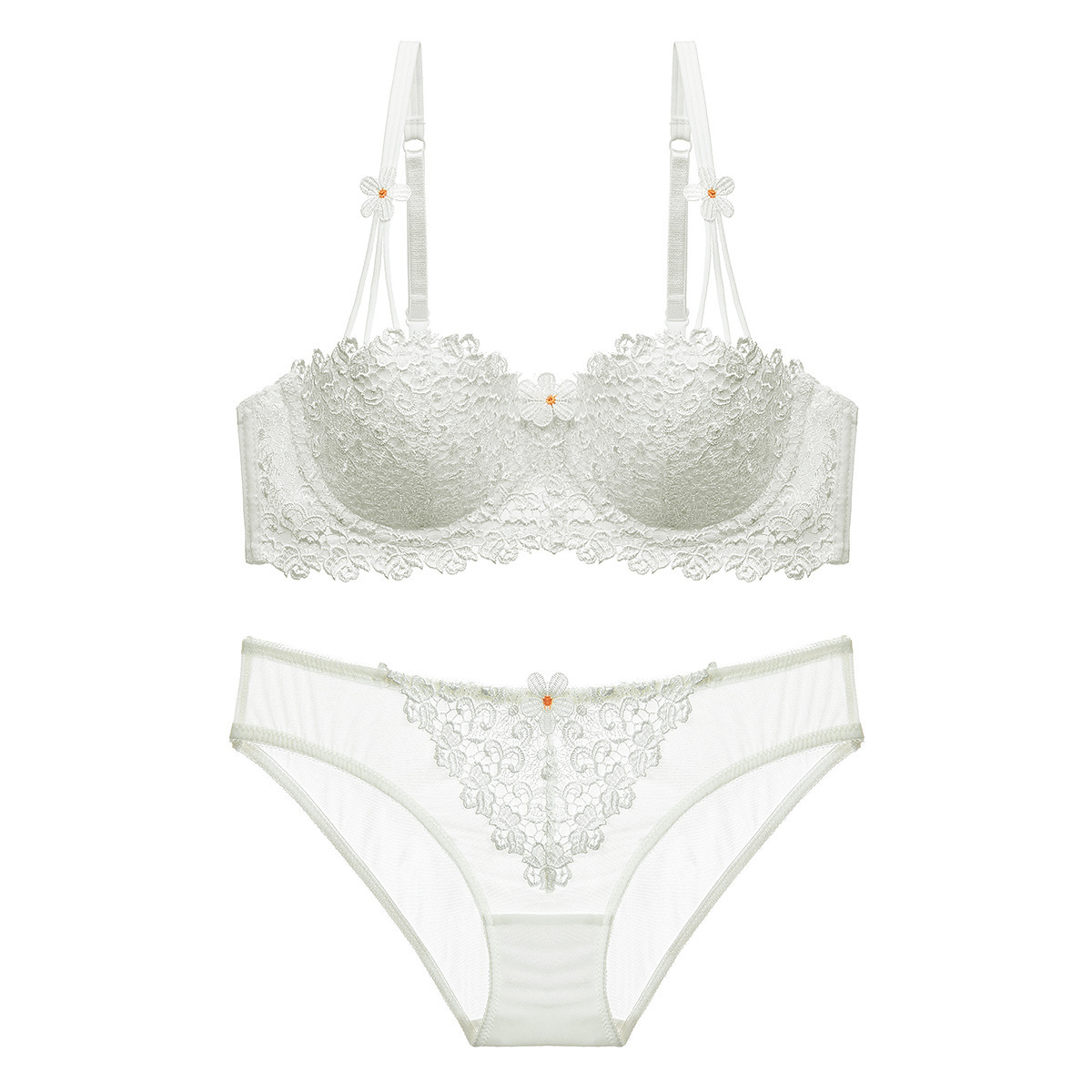 Thin 1/2 Half Cup Lace Sexy Embroidered Women's Underwear Bra Set_voghion.com