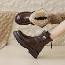 品牌特价羊皮毛雪地靴女冬季新款真皮厚底短靴复古加绒加厚马丁靴