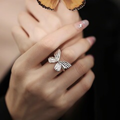 甜美精緻蝴蝶戒指女簡約時尚個性創意S925銀開口指環ins食指戒潮