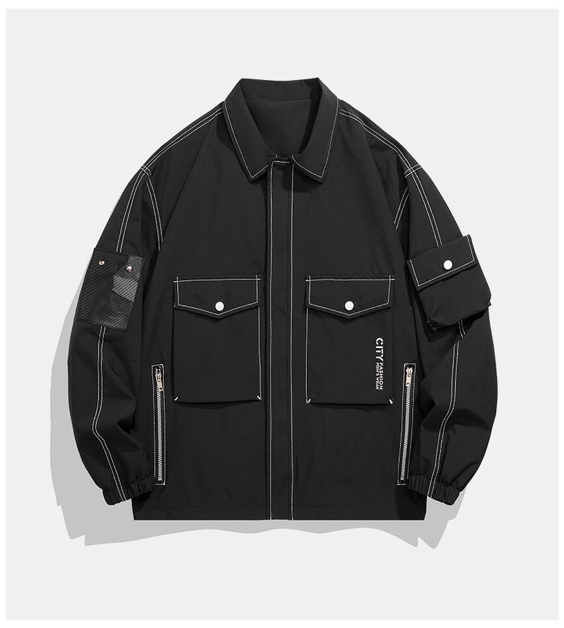 Men's Windbreaker Jacket Solid Colour Loose Fit Outdoor Coat_voghion.com