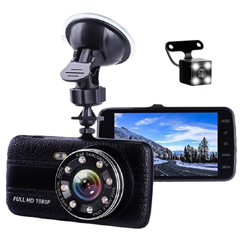Car-mounted 4-inch driving recorder HD 1296 driving recorder front and rear double recording reversing images cross-border hot sale