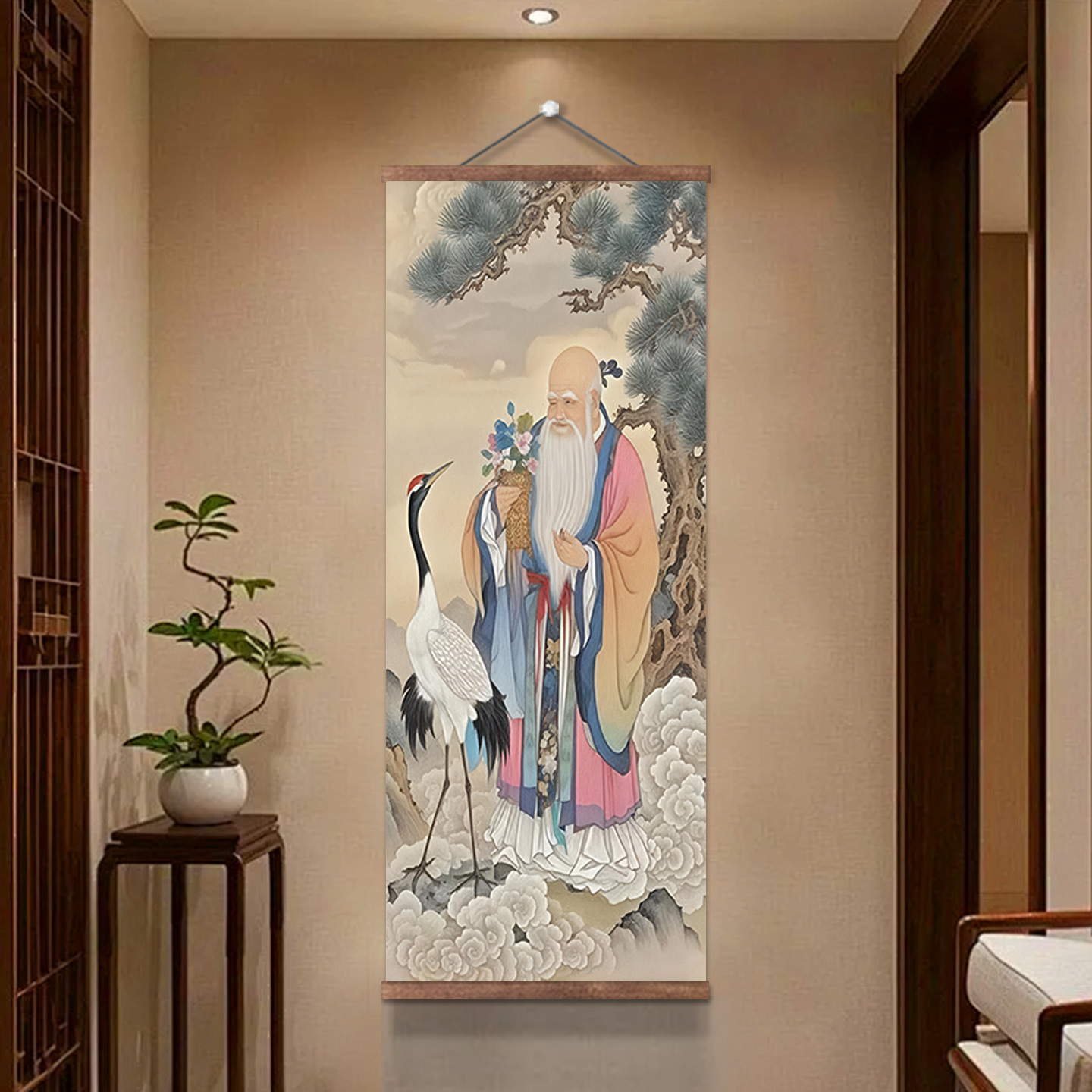 寿星公挂画祝寿图祝福送老人卧室床头墙画卷轴画长寿壁画寿比南山
