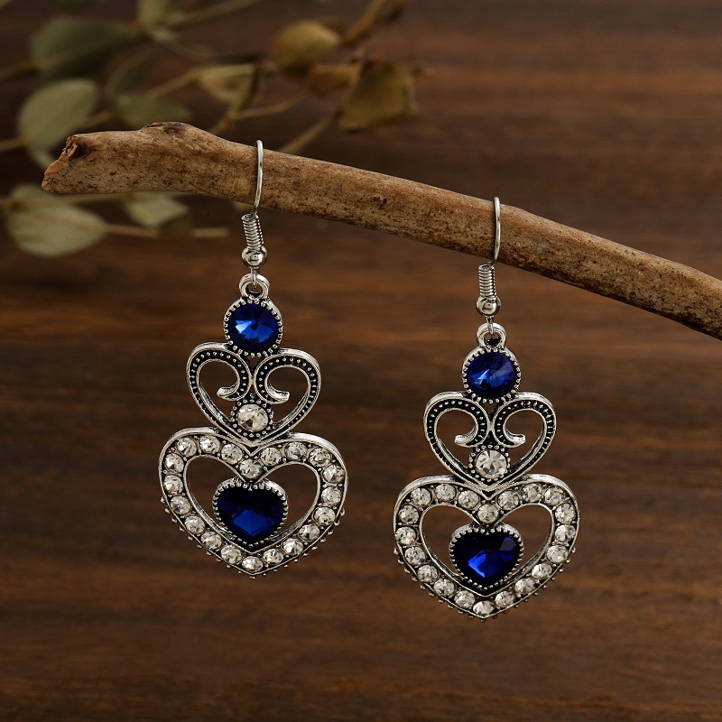 Fashion new heartshaped full diamond creative retro alloy earrings jewelry wholesalepicture4