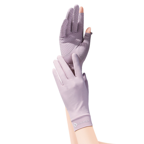 Women's sun protection gloves, anti-UV summer ice silk thin anti-slip fingerless touch screen professional driving and cycling gloves