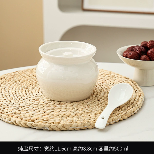 500ml earthenware stew pot [white + spoon]
