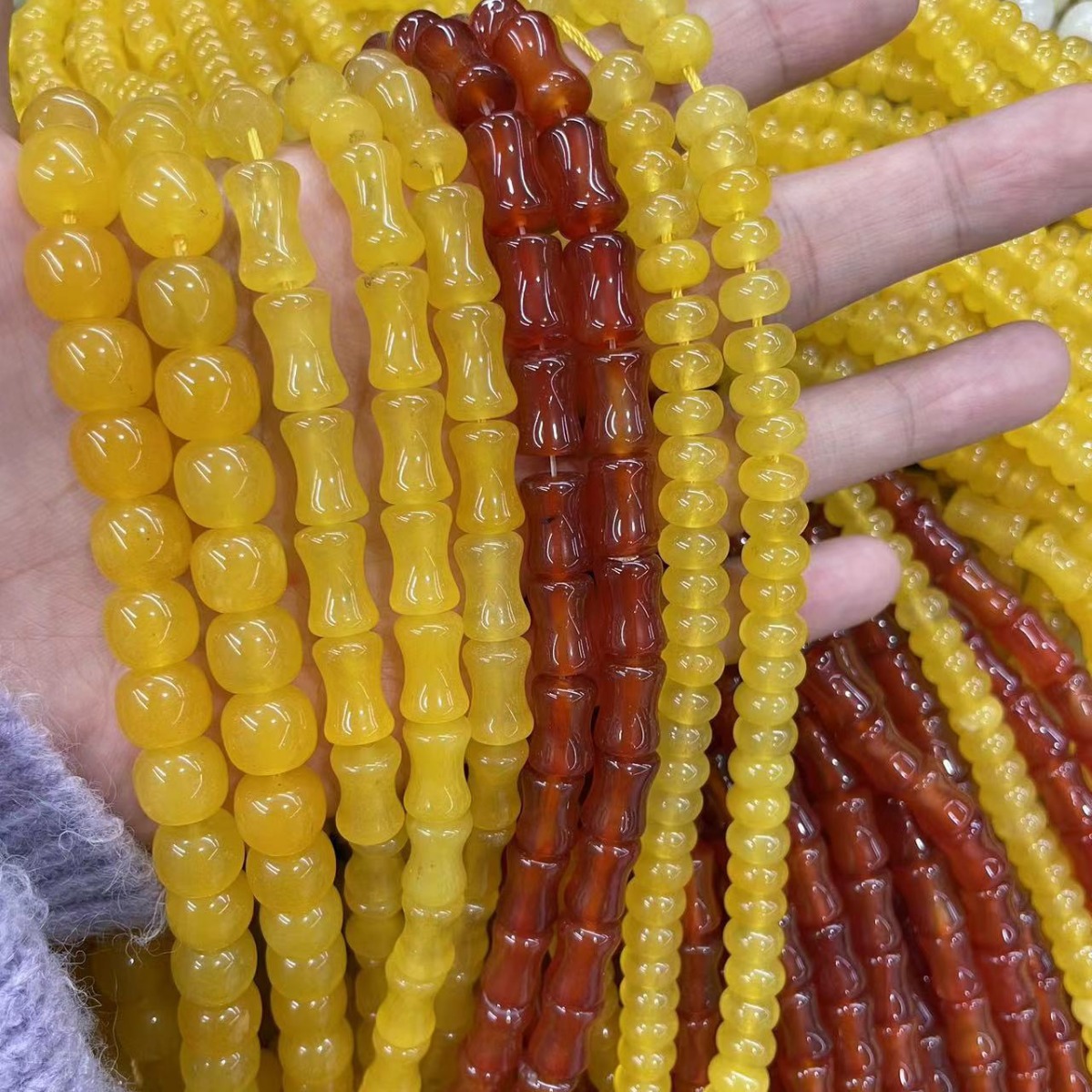 New Red Agate Bamboo Joint B-color Yellow Agate Bamboo Joint Abacus Beads Old Style Round Beads scattered beads Accessories