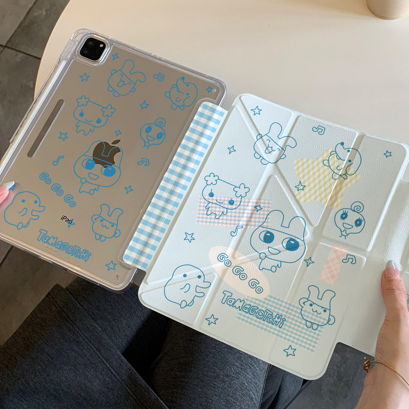 Blue Tamagotchi line drawing Y+ 70% off suitable for iPad 11 protective case, Air 8/7/6, new iPad 10 with stylus
