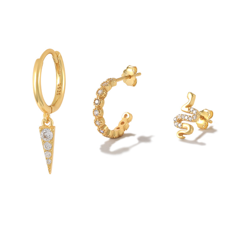 INS Style Geometric Sterling Silver Plating Zircon Earrings 1 Pair