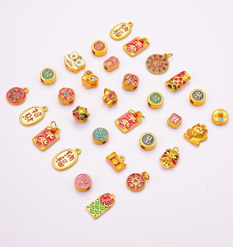 Ancient-style gold-plated accessories, handmade beads, oil-dripped alloy accessories, DIY materials for necklaces, bracelets, and pendants, wholesale