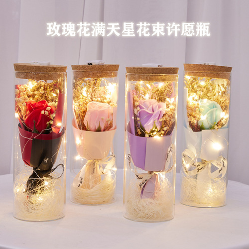 38 Goddess Gifts for Girlfriends Gypsophila Dried Flowers Rose Soap Flowers Glass Wishing Bottles for Employees Women's Day