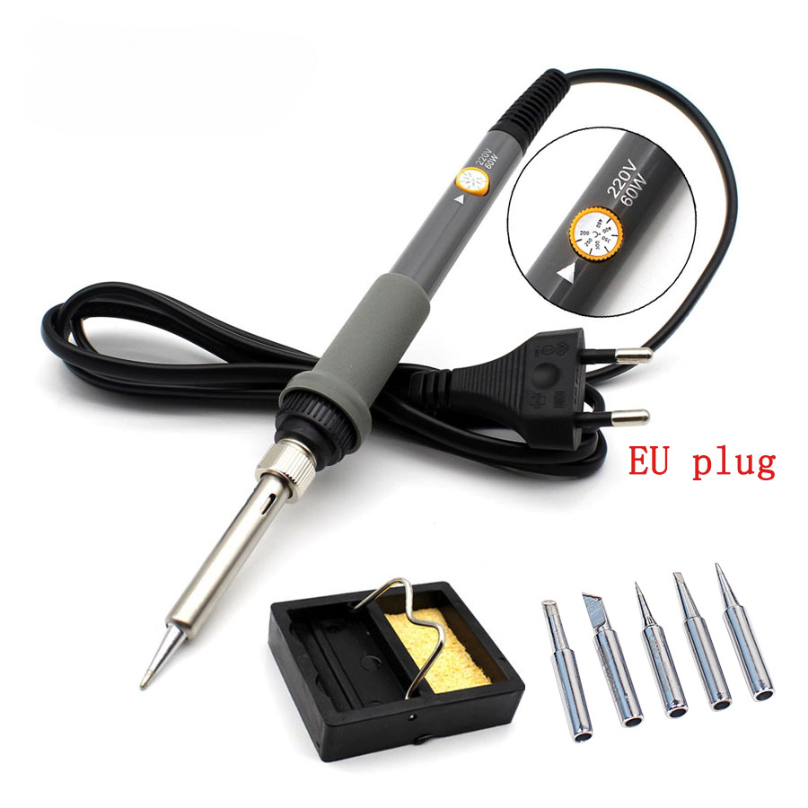 欧规插头220V60W电烙铁可调温焊枪焊接返修维修工具附赠5个烙铁头