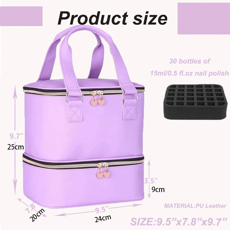 Bolsa de almacenamiento para esmalte de uñas, de doble capa para decoración de uñas y aceites esenciales, con capacidad para 30 botellas con soporte y lámpara, material impermeable de Amazon.