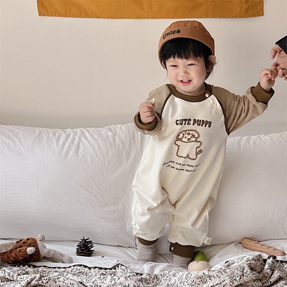 Primavera nuevo estilo bebé mono recién nacido dibujos animados casual cuello redondo mameluco de manga larga ropa de casa ropa de escalada