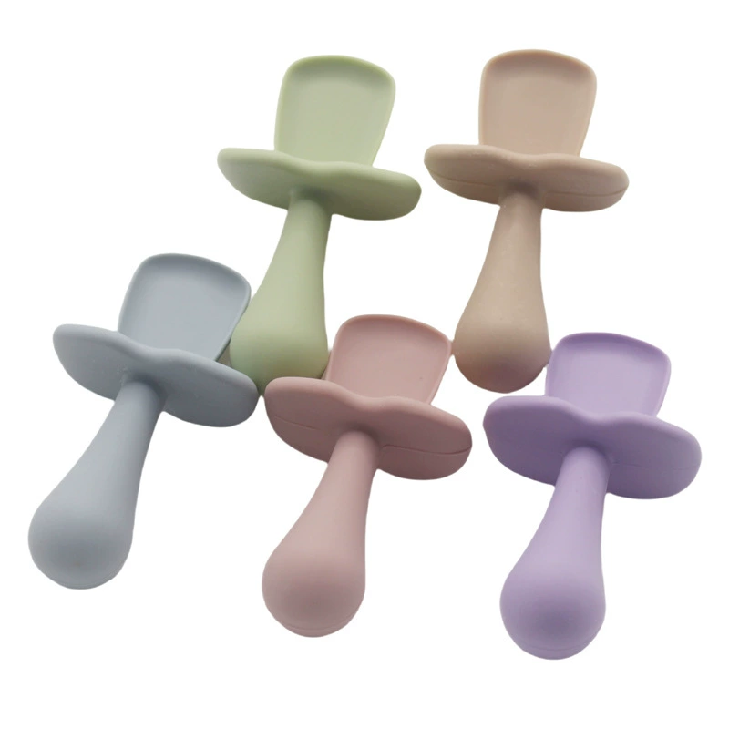 Силиконовая детская ложка и вилка, набор детской пищевой добавки, посуда для обучения еде, тренировочная вилка, ложка для супа, силиконовая ложка с короткой ручкой, вилка