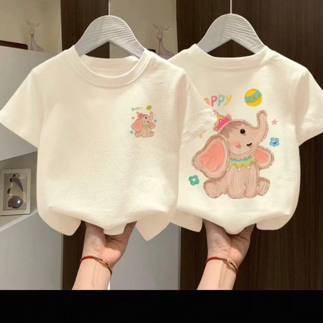Children's New Pure Cotton Short-Sleeved T-Shirt 2026 Summer Hot-Selling Cartoon Print Korean Style Round-Neck Bottoming Shirt for Boys and Girls