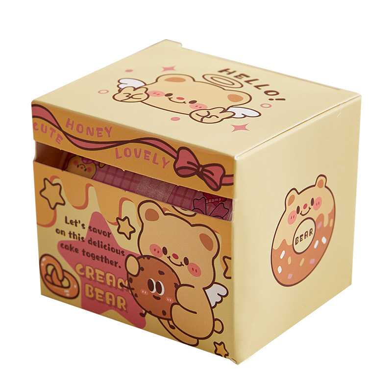 Nueva caja de notas de oso de queso, papel de notas adhesivas completamente pegajoso extraíble para estudiantes, pegatinas de notas de alto valor