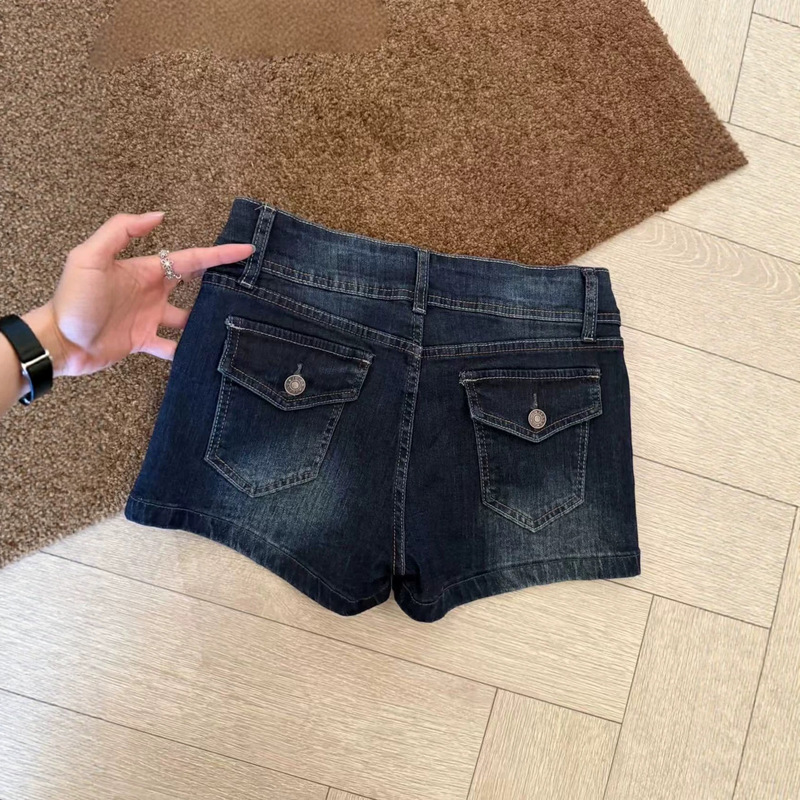 Dark Blue American-Style Denim Shorts for Women, 2026 Summer New Style, Spicy Low-Waist, Slim-Fit, Hip-Enhancing A-Line Hot Pants Dark Blue American-Style Denim Shorts for Women, 2026 Summer New Style, Spicy Low-Waist, Slim-Fit, Hip-Enhancing A-Line Hot Pants