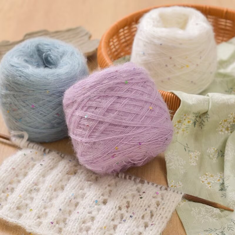 手编马海毛亮片线团帽子外套披肩线100克手感丝滑不扎外贸批发线