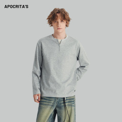 APO | 秋のメンズハーフジップ長袖Tシャツ、ハイエンドのコントラストカラー、ルーズラウンドネック、フェイクツーピーストップ