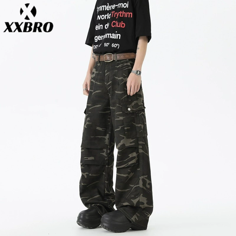Xxbro мужская одежда # американский ретро дизайн чувственный камуфляж комбинезоны мульти карманные свободные прямые брюки широкие брюки для мужчин