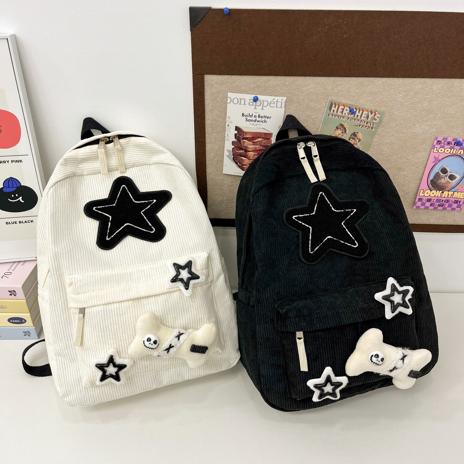 New Star Homemade College Student Schoolbag Women's Corduroy Large Capacity College Style Backpack Senior high school Student Backpack