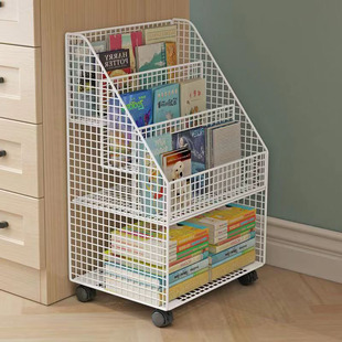 Children's bookshelf floor storage rack picture book storage rack mobile with wheels integrated wall simple baby reading bookcase